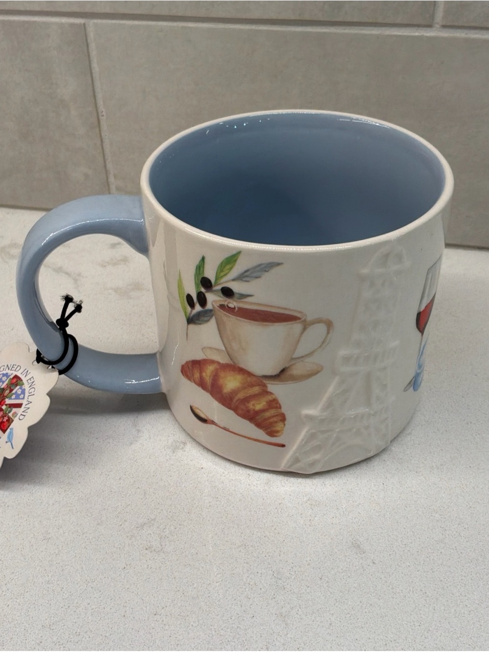 NWT Bluebird and Willow Coffee Mug British Design Paris Theme Stonewear Mug Tea - Picture 2 of 9